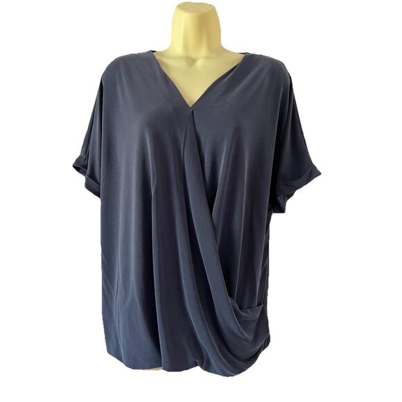 Chico's Top Shirt Women's Size 3 US 16 Blue Gray V neck Asymmetrical Knit - Picture 1 of 8